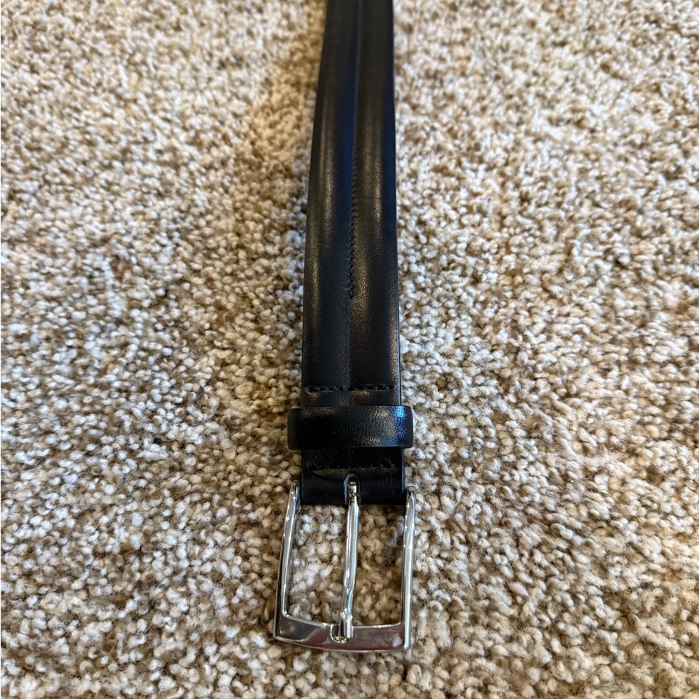 Paul Frederick Men's Big and Tall Black Leather Belt with Silver Buckle - Picture 10 of 10
